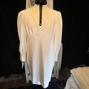 Calvin Klein Women's V-Neck Long-Sleeved Scuba-Crepe Sheath Knee-length Dress 12